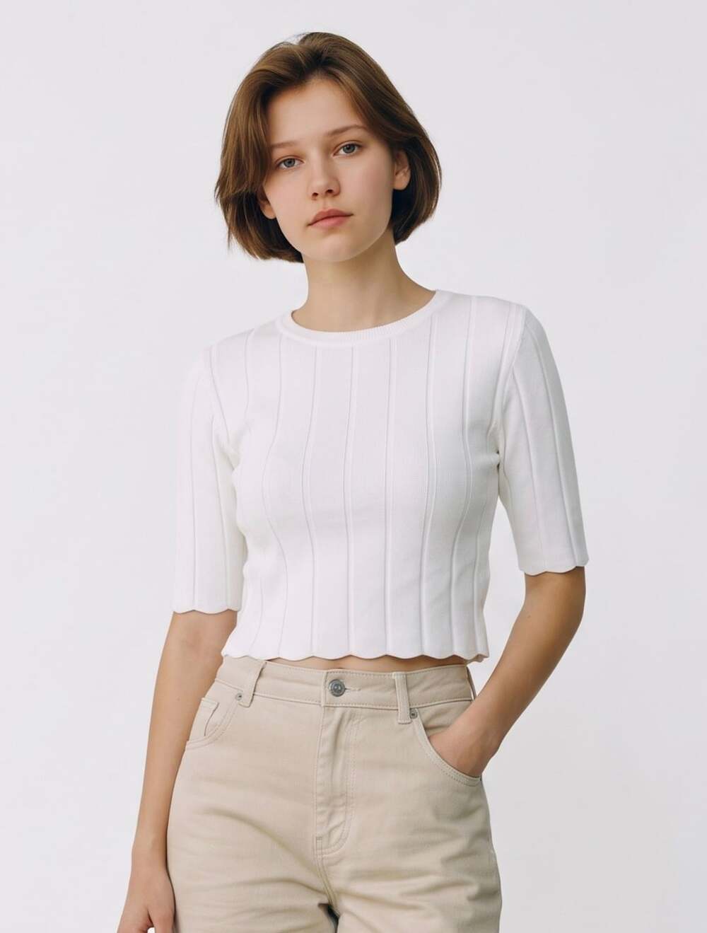 Calliope Ribbed Crop Top Size XS White